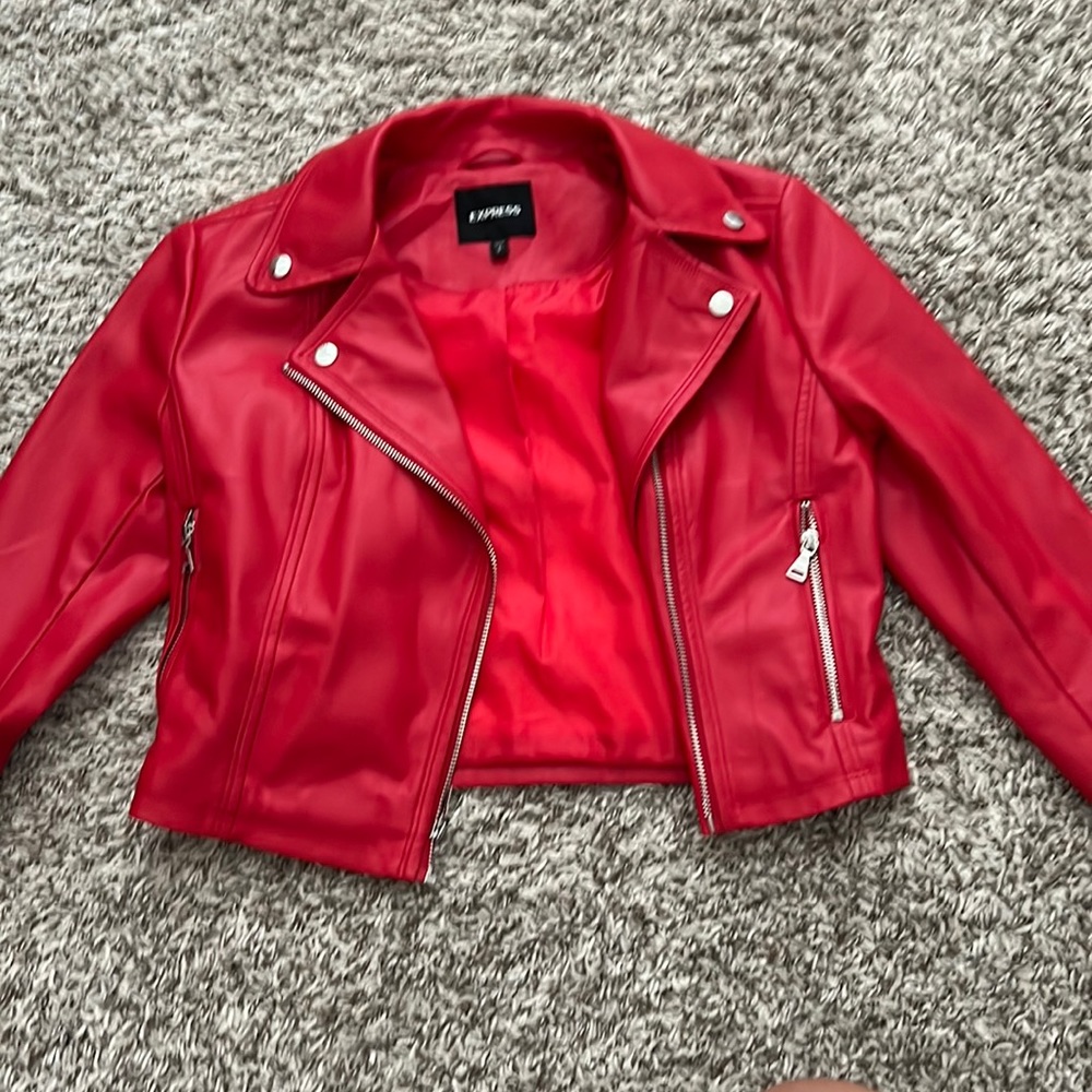 bright red, leather jacket